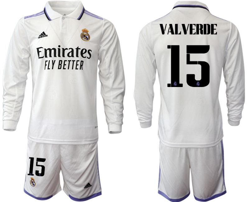 Men 2022-2023 Club Real Madrid home long sleeve white 15 Soccer Jersey